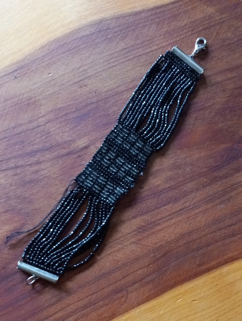 Vintage Multi-Strand Black Seed Bead Wide Cuff Bracelet